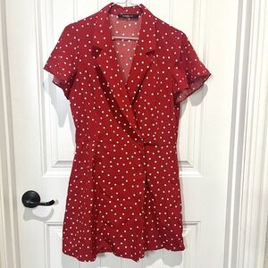 Womens Med Red Polka Dot Romper‎ Dress Retro Style Pinup 1950s 60s Rockabilly